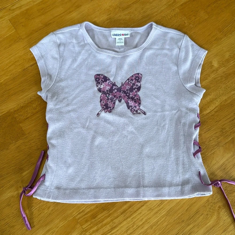 ✋ Girls Limited Too Purple Pink Floral Butterfly Pajama Set Size 7 Silky
